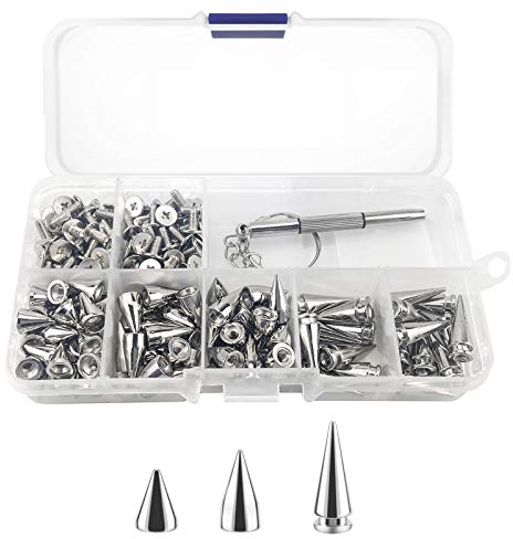 100stk Kegel Spike Nieten Nieten Cool Punk Rockbolzen Schraube Zurück Bolzen Metalljacke Spike Bolzen, für Taschen DIY Leder Handwerk Armbänder Halskette Kleidung Schuhtasche Handwerk(3 Größen)