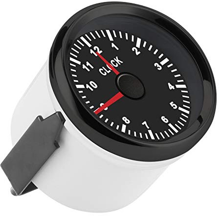 aqxreight - Clock Gauge, 2-tums 9-36V Röd LED-bakgrundsbelyst IP67 Dammtät vattentät för bilbåt Yacht Motocycle(Svart urtavla svart ram)