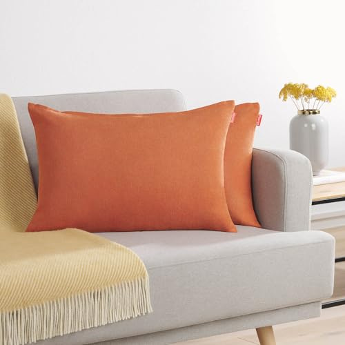 Blumtal 2er Set Kissenbezug 30x50 orange - kuschelige Chenille Kissenbezüge mit verstecktem Reißverschluss, Oekotex Zertifizierte Kissenhülle für Deko-Kissen Sofakissen Polster & Zierkissen