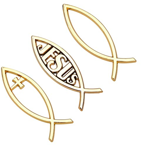 SUPERFINDINGS 3 Piezas 3 Estilos ABS Plástico Jesús Pez Calcomanía Pegatina Oro 3D Coche Calcomanía Emblema Pegatina Plástico Auto Emblema para Jesús Cristiano Pez Símbolo