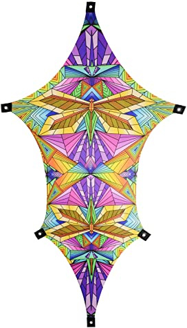 PSYWORK Schwarzlicht Segel Spandex | Drache M Neon Polygon Dragonfly | 1,10 x 1,85m | UV-aktiv | leuchtend | Wandtuch Wandbehang Stoff Neon Deko Party Tuch Tapestry Poster Psy Goa
