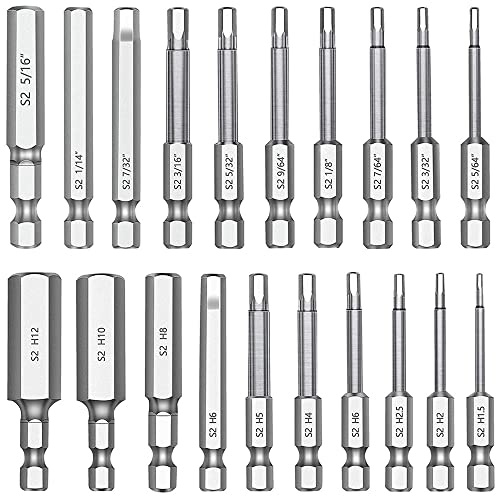 Treki 20pcs Puntas de Destornillador de Cabeza Hexagonal Magnética Destornillador Hexagonal Puntas Juego de Brocas Allen 60mm para Destornilladores Eléctricos Manuales (Métricas y SAE)