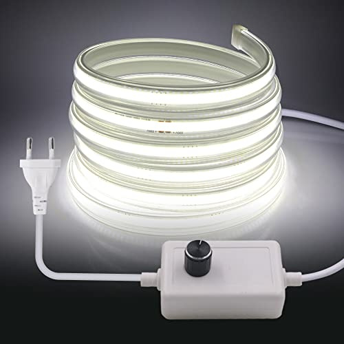 XUNATA Regulable Tira de LED COB 220V con Regulador de Intensidad, Alto brillo 360 LED/m, IP65 Impermeable, Cada Corte de 50 cm, Luz de Cuerda Flexible (10m, Blanco Frio)