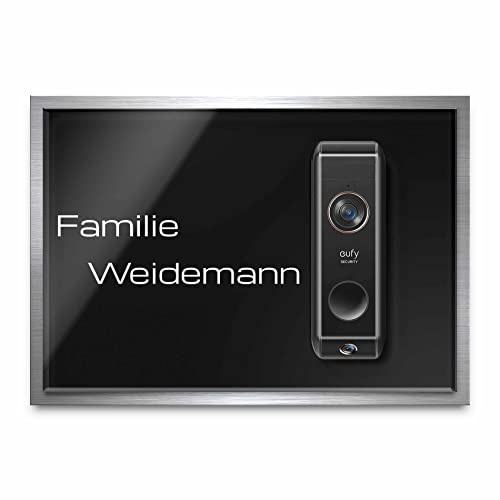 Edles Klingelschild für Eufy Video Doorbell Dual 2K (S330) - personalisiertes Türschild Namensschild aus Edelstahl und Acrylglas | kompatibel mit Eufy Dual Klingel - hochwertiges Funkklingel Zubehör