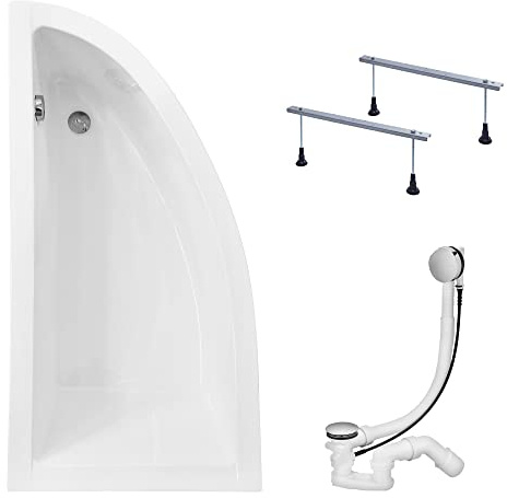 KOLMAN Badewanne PRAKTIKA Eckbadewanne 150x70 Links ohne Verkleidung, Ablaufgarnitur und Füßen Komplettset 3in1 Premium Original Acryl Wanne Siphon
