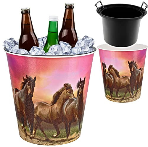 alles-meine.de GmbH universal Eimer/z.B. Getränkekühler & Blumentopf Pferde - Wildpferd 10 Liter & extra Einsatz - wasserdicht - aus Kunststoff - 27 cm - Papierkorb - Garte..