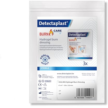 Detectaplast Brandwunden-Kompresse mit Hydrogel (10x10 cm, 3 Stück) - Sterile Hydrogel-Kompressen für starke Verbrennungen - Brandwunden-Kompresse zur Wundheilung - Wasserbasis Gel-Wundkompresse