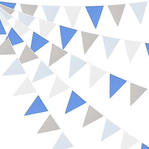 Wimpelkette, mehrfarbig, 10 m, für Hochzeit, Geburtstag, Babyparty, Party-Dekoration (blau, grau, weiß)