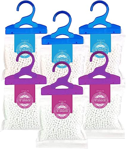 CASAVIVA - Luftentfeuchter, Entfeuchter ARIAPURA 6 Stück à 500 ml - Tragbarer Raumentfeuchter mit hydrophilen Kristallen, für Zimmer, Auto, Keller - Aromatherapier