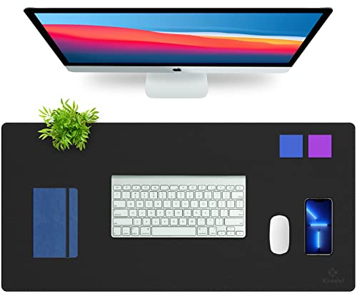 K Knodel Schreibtischunterlage, 60cm x 35cm PVC-Leder Tischunterlage, Wasserdichte Laptop Unterlage für Büro (Schwarz)