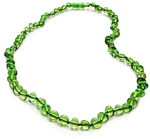 Amberistan Collar de ámbar verde para mujer - Collar de joyería de ámbar 100% auténtico - Collar hecho a mano con cuentas de ámbar barroco para adulto - 45 cm