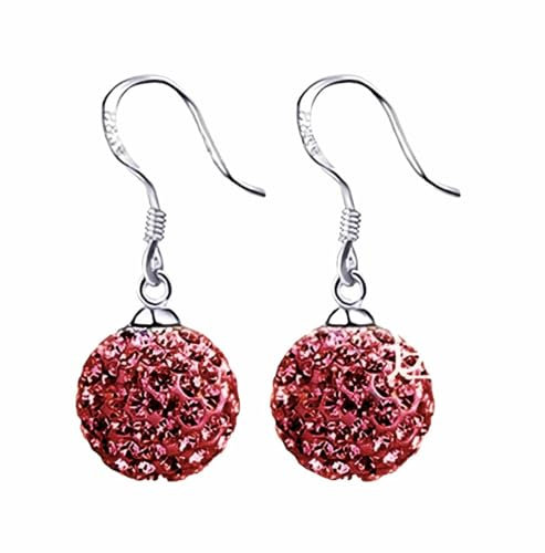 Ohrringe 925 Silber Ohrhänger rot Kugel Weihnachten Glitzer