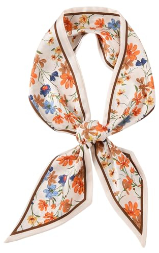 Giantree Satinbedruckte Doppelschicht Halstücher Damen, Kopftuch, abgeschrägter kleiner Schal Strand-Kopftücher Wickelschal zum Haarewickeln bei Nacht Handtaschen-Zubehör Weihnachten (weiß+blau)