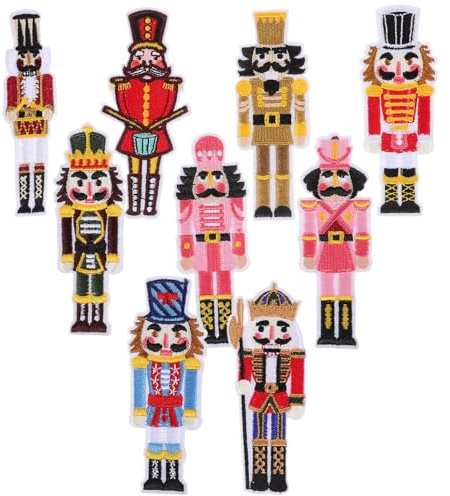 TEHAUX Weihnachts-Flicken Zum Aufbügeln Rosa Nussknacker - Stoffflicken 9 Stück Bunte Soldatenfiguren Zum Aufnähen Gestickte Applikationen Reparaturflicken Diy-Handwerk Geschenk Für