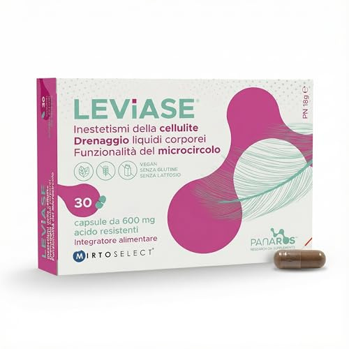 LEViASE Integratore Cellulite, Gambe Pesanti e Microcircolo, 30 Capsule | Forte azione drenante • Contro la ritenzione idrica • 1 capsula al giorno • Con Mirtoselect®, centella e bromelina