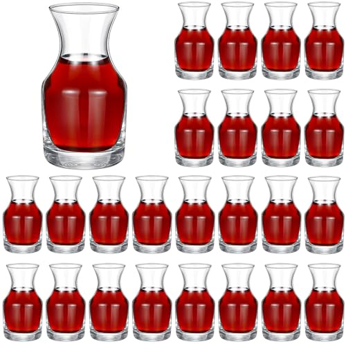 Remagr 24 Pack Single Serving Wine Carafe Glass Small Mini Carafe Individual Wine Refill Decanter for Dinner Parties Tastings Bars Restaurants (6.5 oz)