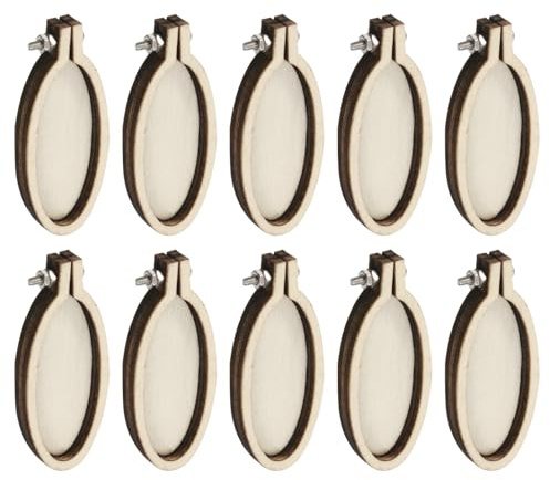 QUARKZMAN 10 Stück Mini-Stickrahmen 51mm x 22mm Kreuzstich-Hoops aus Holz | Klein, Ovale, vertikale, für DIY-Anhänger Schlüsselanhänger Display-Rahmen