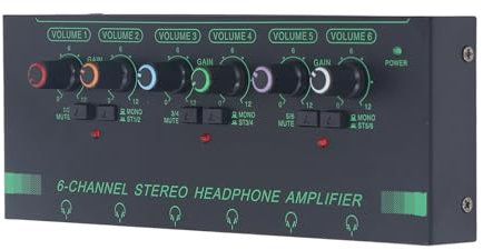 6-Kanal-Kopfhörerverstärker, Tragbarer Mono-/Stereo-Audioverstärker, Kopfhörer-Splitter, 3,5 Mm/6,35 Mm Ausgangsbuchse für Mikrofon