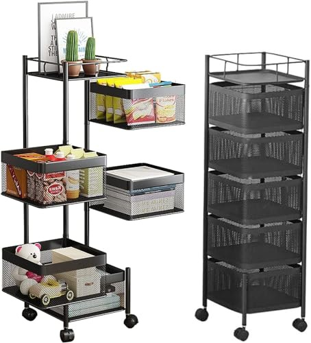 BURAKH 6 Tier Storage Rack Kitchen Rotating Vegetable Serving Trolley Cart Shelf | Kitchen Rotating Vegetable Rack | Fruit Storage Basket with Wheels | Square Vegetable Storage Trolley
