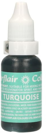 Sugarflair Edible Droplet Paint Lebensmittelfarbe Flüssig, Turquoise, 14 ml | Lebensmittel Farbe für für Fondant, Marzipan, Gum Paste, Buttercreme, Teig und mehr, Kann mit Airbrush verwendet werden