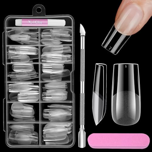Quadrat Nagel Tips Kurz, Venares 120PCS Full Cover Nail tips Kurz 12 Größe Soft Gel Tips für Gelnägel, Nageltips Kurz mit Kleber Feilen Nagelpuffer Nagelhautschieber, Press on Nail Tips square