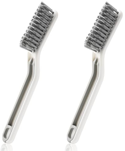 2pcs Hard Bristle Crevice Cleaning Brushes, Multifunctional Gap Cleaning Brush Detail Cleaner Tool Scrub Brush for Household Use Kitchens Bathrooms Tile Window Groove Toilet (White)