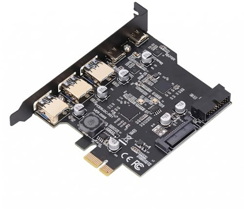 PCIe a USB 3.2 Gen 2 Tarjeta de Expansión PCI Express con 20 Gbps, 3 Tipo A y 2 Tipo C para Linux, PC