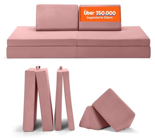 Funzy Spielsofa für Kinder - Das Original für kreatives Spielen, Modulare Spielcouch, Waschbarer Bezug, Robust & Langlebig, TÜV & ÖKO-TEX® 100 Standard zertifiziert, 3 Jahre Garantie, Korallen Altrosa