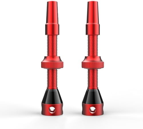 Shredr. Set di valvole Tubeless, rosso, 44 mm, valvole Presta per pneumatici tubeless, alluminio super leggero, rosso anodizzato, valvola francese, per cerchi normali (44 mm)