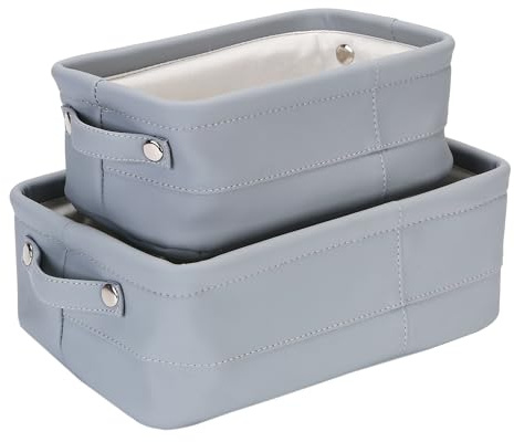 Sea Team Pack de 2 cestas de almacenamiento de piel sintética con asas de tamaños mixtos - Cajas de almacenamiento ligeras y lujosas para libros, juguetes, cosméticos, joyas y suministros de