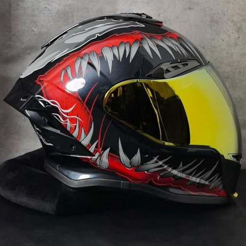 DXDRT Full Face Motorrad Helm, Leichte Motocross Helm Für Erwachsene Männer Frauen, Street Bike ATV Roller Motorrad Helme Mit Visier, DOT/ECE Genehmigt,Venom c,L 59~60CM