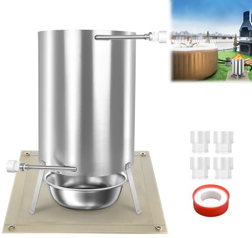 Froadp Poolheizung mit Feuer Edelstahl Feuertonne Brennholz Poolheizung Schwimmbadheizung mit 32/38mm Anschlüsse und Heizspirale Poolofen Heizungen für Schwimmbäder und Aufblasbare Pools, 1 Stück