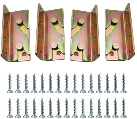 BEASAFY Lot de 4 Support de Rail de Lit, Connecteur de Fixation de Charnière de Lit avec 30 Vis pour Suspendre Barrière de Lit Cadre de Lit Meubles D'angle de Lit