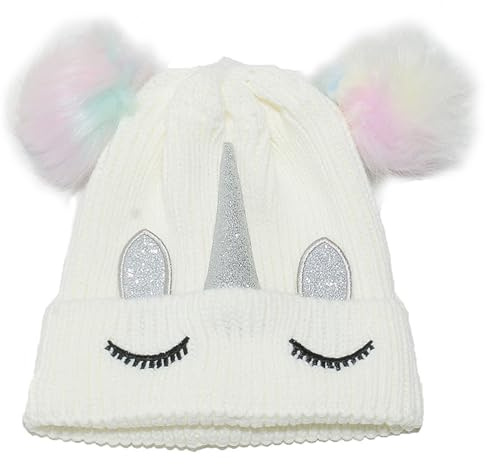 MOPQMKT Bonnet tricoté pour Enfants Hiver Garder au Chaud Mignon Dessin animé Broderie Bonnet tricoté Le Top Double Balle Peluche Tricot Le Chapeau Extérieur Jouer Enfants Couleur Blanc