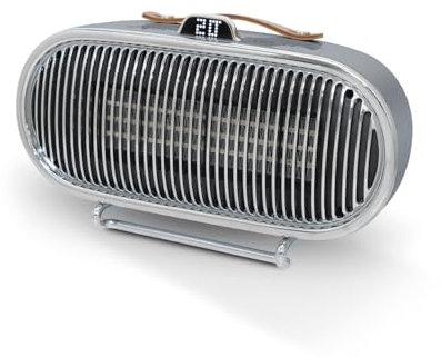 Swan SH27032 Portable Retro Ceramic Heater with 2 Heat Settings, Smart Thermostat, Digital Display, 9 Hour Timer, Remote Control, 1.5kW, Grey