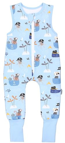 TupTam Sacco nanna con piedini – 2,5 TOG, cotone, OEKO-TEX, Pirati blu con piede ribaltabile, 104-110