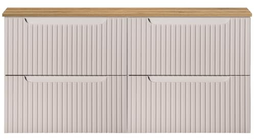 Lomadox Badezimmer Badschrank Waschtischunterschrank 120cm, in Kaschmir und Eiche, gerillte Front