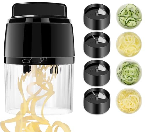 Spiralizzatore di Verdure - 4 in 1 Taglia Verdure a Spaghetti Verdure Spiralizer - Spirale Manuale Tagliaverdure Julienne per Pasti Vegani a Basso, Spaghetti di Verdure, Zucchina, Cetriolo, Carota