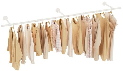 GUOHNEH 211 cm Tubo Appendiabiti Industriale, Attaccapanni da Muro, Barra dei Vestiti in Ghisa Malleabile, Adatto per Camere da Letto, Soggiorni, Armadi, Set da 1, Crema, SG211W-1