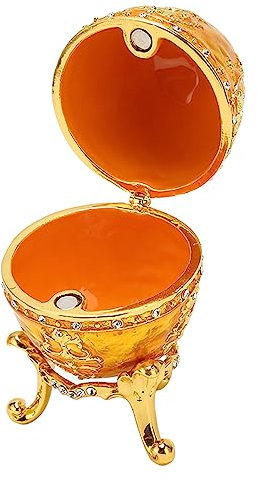 Trinket Box Hinged Jewelry Boxes Hand Painted Jewelry Boxes Ring Hoder, Vintage Style Egg Trinket Box, Unique Hand Painted Enameled Jewelry Box (Gold)