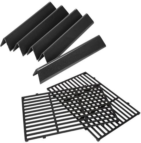 GFTIME 38,9cm Flavorizer Bar & 44,5x30cm Gusseisen Grillroste für Weber Spirit E-310/320/330, Spirit II E-310 S-310, RÖSLE VIDERO G3 Gasgrill – Ersatz für Porzellanemaille Hitzeplatte und Grillrost