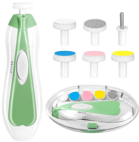 Qunlions life Elektrischer Baby-Nagelschneider, 6-in-1, Baby-Nagelknipser, Baby-Nagelfeile, Nagelfeile, Babypflegeset, Maniküre-Set für Kleinkinder, Neugeborene oder Erwachsene (grün)