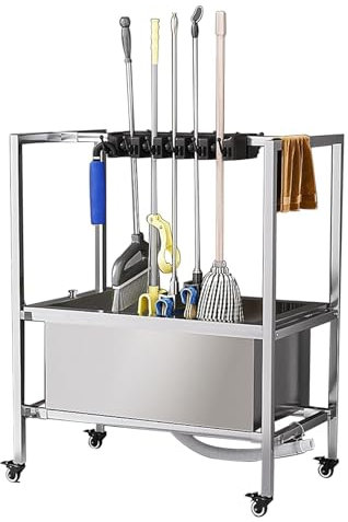 Soporte para Fregonas Suministros De Limpieza for El Hogar Cubo De Fregona Organizador De Herramientas De Jardín Carros De Limpieza Con Ruedas Armario De Escoba Gabinete De Almacenamiento for El Hogar