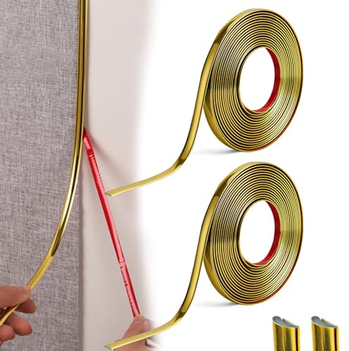 Zierleisten Selbstklebend, Gold Stuckleisten Wand, Wandleisten Selbstklebend Zierleisten Wand, Selbstklebende Leisten für Wand, Decke, Boden, Home Decoration, Gold (10m X 9mm)