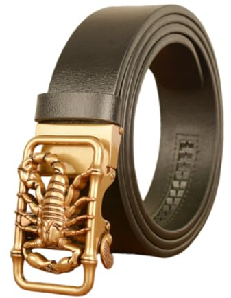 xichuangyuXCY Ceinture à cliquet en cuir pour homme Ceinture d'affaires décontractée Boucle rétro 49 pouces, Noir/scorpion, M