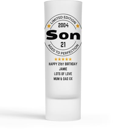 21st Birthday Gift - Personalised Son 21st Birthday 2005 Age 21 Limited Edition Aged to Perfection Shot Glass Gift