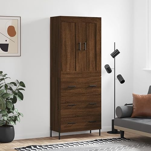 MOBCANT Highboard, Vorratsschrank Kabinettmöbel Barschrank Küchenbuffet Geeignet für Foyer Wohnbereich Korridor Küche Braun Eichen-Optik 69,5x34x180 cm Holzwerkstoff