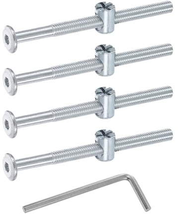 sourcing map 4 bulloni per telaio del letto, M6 x 80 mm, viti a testa esagonale, dadi a cilindro, bulloni per letti a castello, viti per mobili con testa a forma di riso, dado e chiave per sedie e
