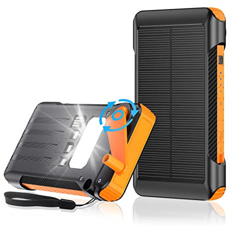 Power Bank 10000mAh Manovella Solare Esterno Emergenza Powerbank LED Torcia 5 Porte Caricabatterie per Telefono