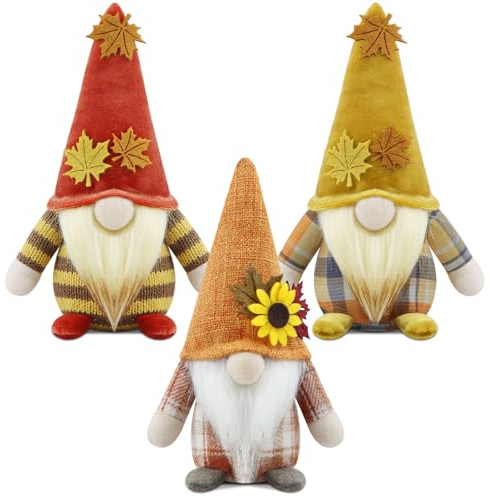 Gehydy Deko Herbst Wichtel Figuren 3er Set Herbstdeko Wichtel Dekoration Autumn Zubehör für Home Küche